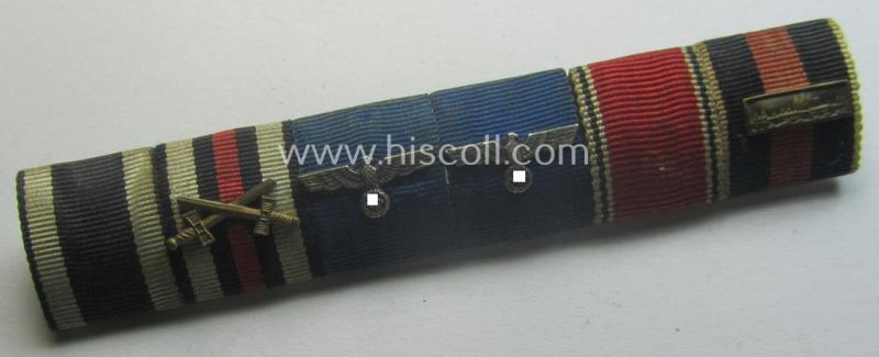 6-pieced, WWI- (ie. WWII and/or TR-) period ribbon-bar (ie. 'Feld- o. Bandspange') showing various WWII-period awards (amongst which a Czech 'Anschluss'-medal with attached, tiny but very detailed 'PB'-bar)