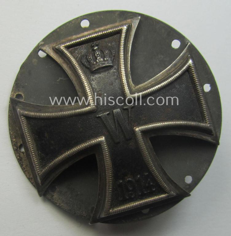 Very unususal, WWI-period Iron Cross 1st class (or: 'EK 1. Klasse') being a typical non-maker-marked example that comes mounted onto its functional 'screw-back'- (ie. 'an der Schraube'-) set-up