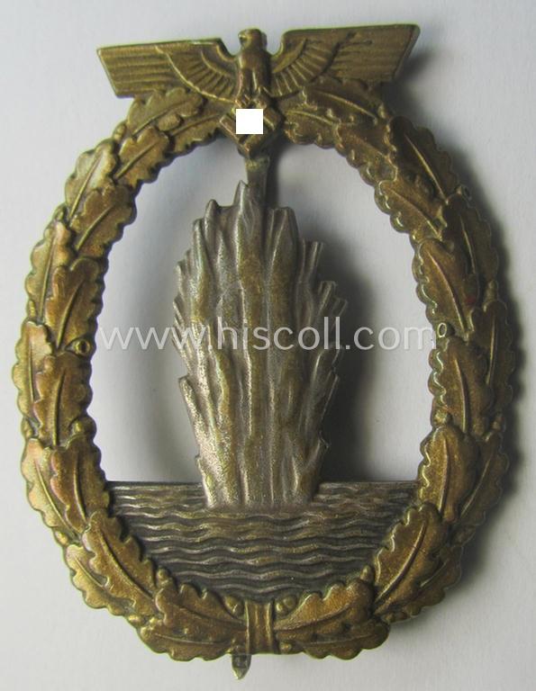 WH (Kriegsmarine) 'Kriegsabzeichen für Minensuch-, U-Boot-Jagd und Sicherungs-Verbände' (being a very detailed and clearly maker-marked example as executed in multi-coloured 'Buntmetall' as produced by the: 'Schwerin - Berlin'-company)