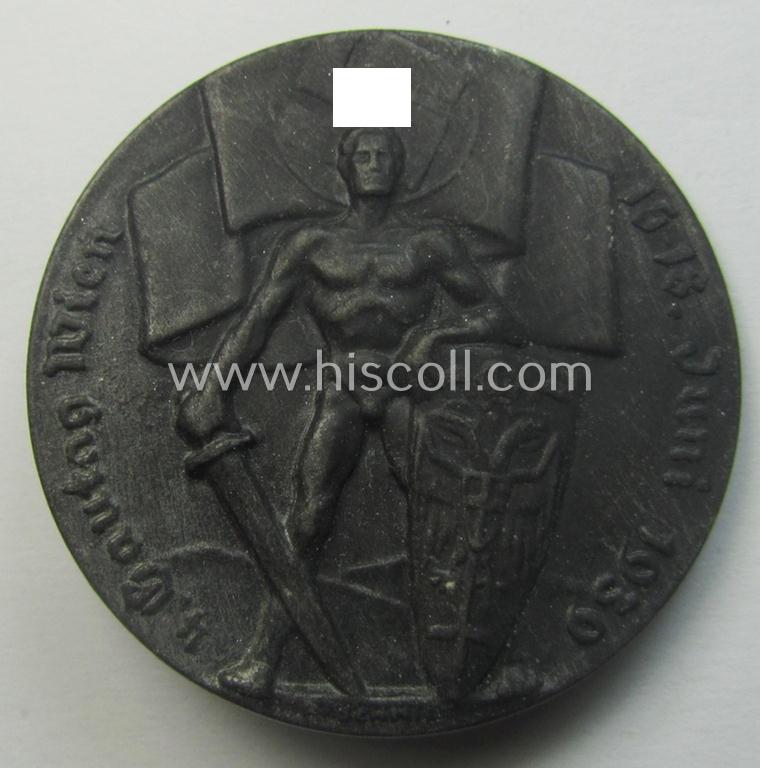 Austrian, N.S.D.A.P.-related 'tinnie' (ie. 'Tagungs- o. Veranstaltungsabzeichen') being a maker- (ie. 'Edelmetallwerke A.G. - Wien 89'-) marked example: '4. Gautag Wien - 15-18. Juni 1939'