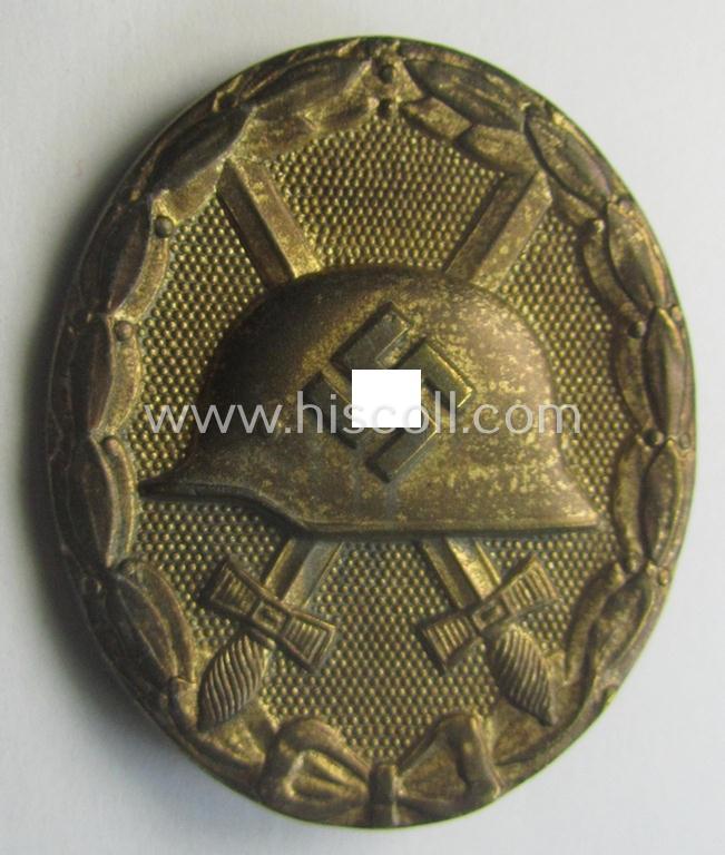 Zinc- (ie. 'Feinzink'-) based and/or clearly maker- (ie. '26'-) marked example of a 'Verwundeten-Abzeichen in Gold' (ie. golden-class wound-badge) as was produced by the maker: 'B.H. Mayer's Kunstprägeanstalt'
