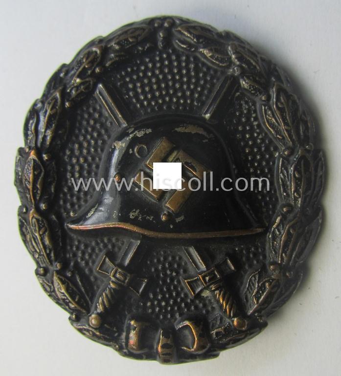Early-pattern black-class wound-badge (ie.: 'Verwundeten Abzeichen in Schwarz') being a detailed so-called: 'Spanish Civil-War'-version