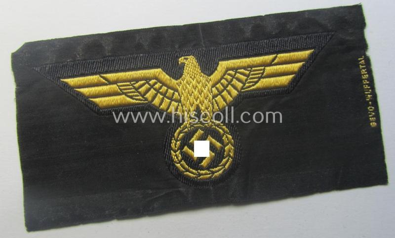 Scarcely found, RB- ('Reichsbahn'-) related arm-eagle that is showing an interwoven 'BeVo - Wuppertal'- makers'-designation) as was specifically intended for usage by an official of the: 'Deutsche Reichsbahn'