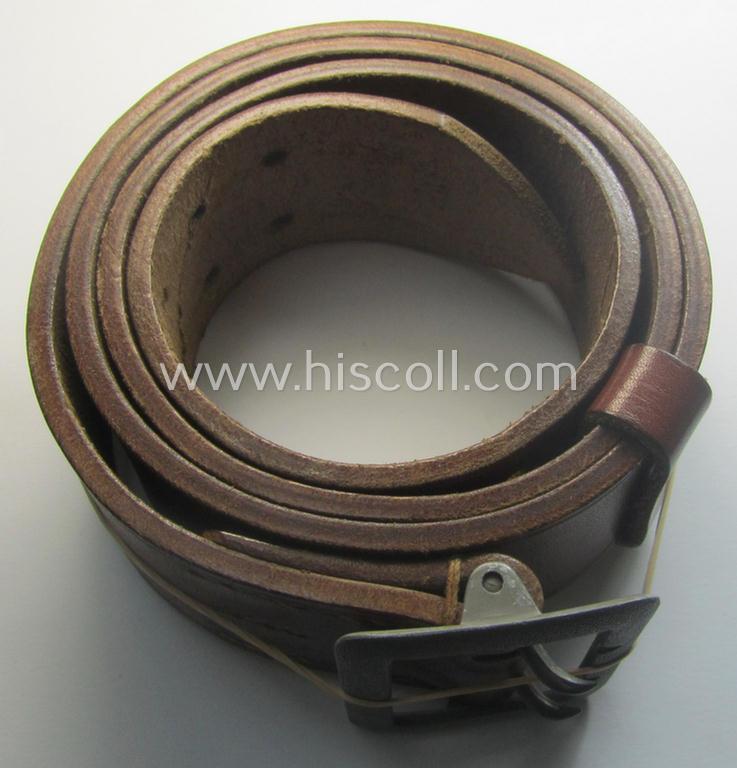 WH (Heeres-, Luftwaffe ie. Waffen-SS) reddish-brown-coloured- and/or genuine leather-based officers'-type-belt (ie. 'Zweidornschnalle für Offiziere') being a hardly used- nor worn example
