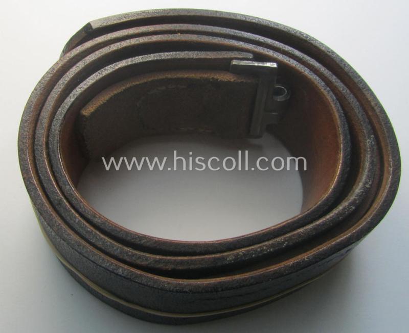 Hardly used, early- (ie. mid-) war-period, black-coloured WH (Heeres, Luftwaffe, Waffen-SS etc.) 'standard-issue'-pattern belt (ie. 'Koppelriemen') being a 95 cms. sized example that is void of a  makers'-designation or date