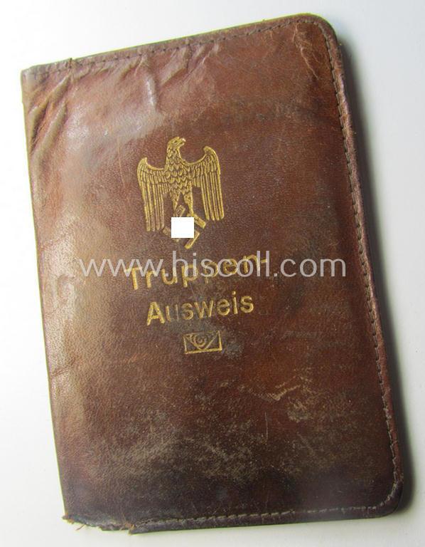 Period, WH (Heeres o. KM) light-brown-coloured- and/or genuine-leather-based protective ID-document-cover (ie. 'Hülle') as was intended for storage of a: 'Truppen-Ausweis' (or troops identity-document)
