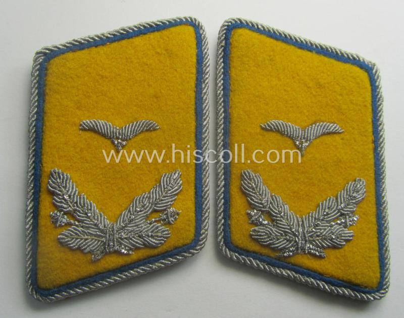 Clearly tunic-removed - and fully matching! - pair WH (Luftwaffe) 'dual-piped', officers'-type collar-tabs (ie. 'Kragenspiegel für Offz. der LW') as was intended for usage by a: 'Leutnant der Reserve eines Flieger- o. Fj-Abtlgs. o. Rgts.'