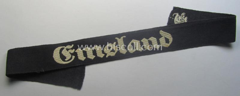 RAD (ie. 'Reichsarbeitsdienst') EM- (ie. NCO-) pattern, commemorative cuff-title (ie. 'Dienstärmelstreifen') depicting the text: 'Emsland' (as was intended for the EM-/NCO-staff working on the various 'Westwall'-fortifications)