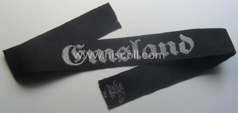 RAD (ie. 'Reichsarbeitsdienst') officers'-pattern, commemorative cuff-title (ie. 'Dienstärmelstreifen für Offiziere') depicting the text: 'Emsland' (as was intended for commissioned-staff working on the various 'Westwall'-fortifications)