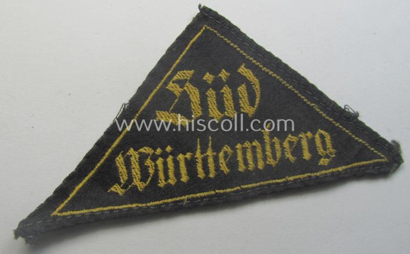 Early-pattern, 'HJ' ('Hitlerjugend') district-triangle (ie. 'Gebietsdreieck') entitled: 'Süd Württemberg'