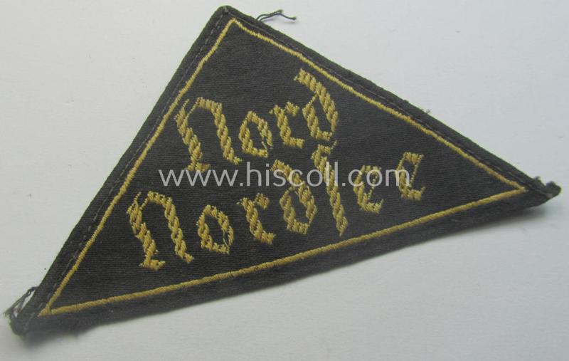 Early-pattern, 'HJ' ('Hitlerjugend') district-triangle (ie. 'Gebietsdreieck') entitled: 'Nord Nordsee'