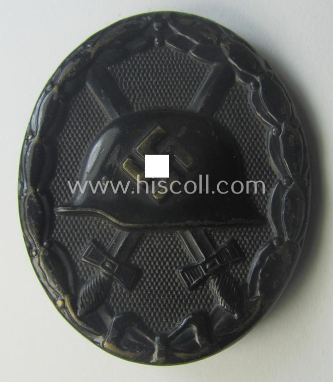 Moderately used- and/or worn, black-class wound-badge (or: 'Verwundeten-Abzeichen in Schwarz') being a typical non-magnetic and/or non-maker-marked example