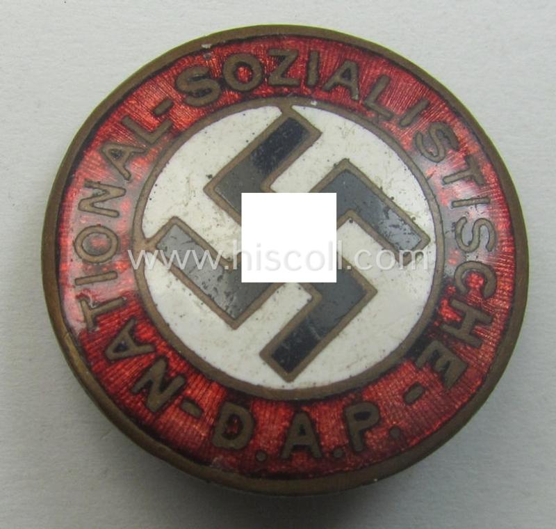 Early-pattern 'N.S.D.A.P. - Parteiabzeichen' (being a just moderately used example that is totally void of a makers'- nor-patent-pending designation)