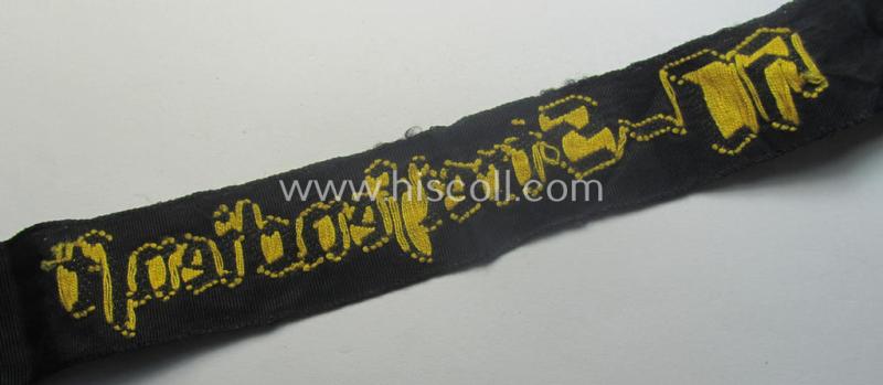 Superb example of the - actually quite scarcely encountered! - HJ ('Hitlerjugend') armband ie. cuff-title, entitled: 'HJ-Streifendienst' (being a full-length example that was carefully tunic- and/or shirt-removed)