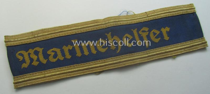 Truly worn- and/or tunic-removed NCO-pattern, WH (Kriegsmarine) cuff-title (ie. 'Ärmelstreifen') entitled: 'Marinehelfer'