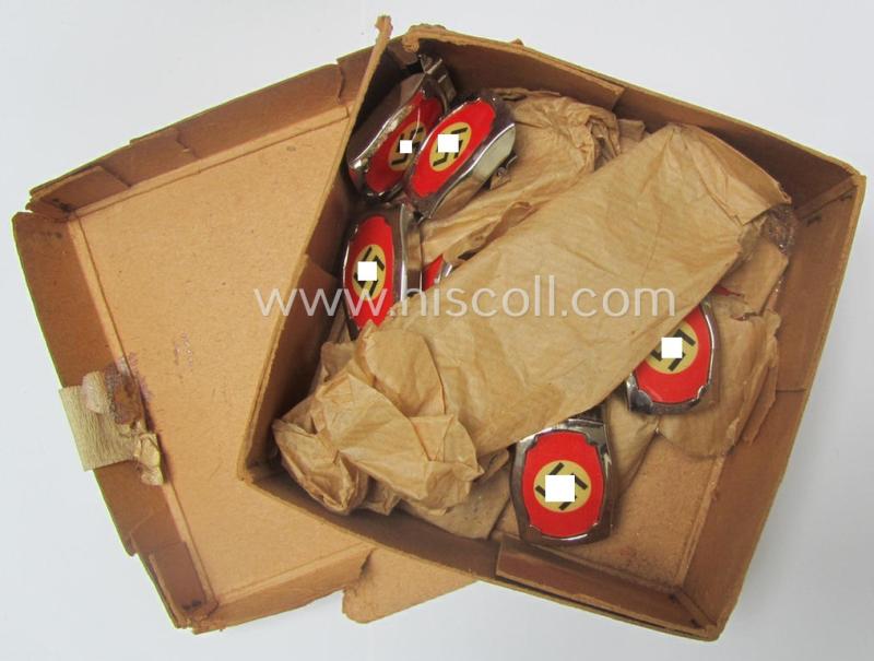 Attractive - and actually unusually seen! - smaller-sized, silver-toned (ie. chromed metal-based) patriotic belt-buckle (ie. 'N.S.D.A.P.'-supportive-piece) being a 'virtually mint- ie. unissued' example that shows some (minimal) rust-staining