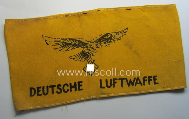 Unusual, WH (Lufwaffe) item: a rarely seen, later-war-period- and/or printed armband (ie. 'Armbinde') entitled: 'Deutsche Luftwaffe' (which was exclusively worn by German pilots in order to identify them as such in case of an emergency-landing)