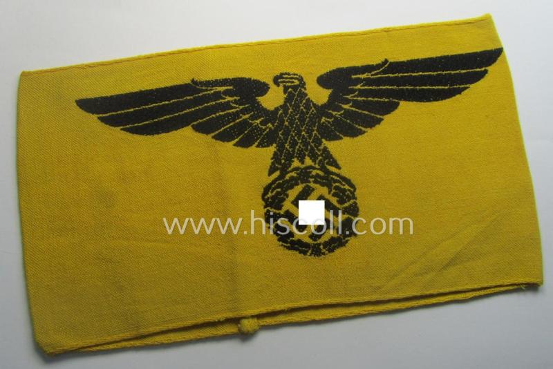 Linnen-based- and/or 'machine-woven', golden-yellow-coloured armband (ie. 'Armbinde') showing a woven eagle-device as specifically intended for (civilian) staff-members (ie. 'Zivilangestellten') of the armed forces ie. 'Deutsche Wehrmacht'