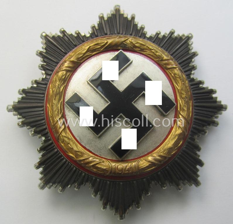 Stunning, neatly maker- (ie. '20'-marked-) example of WH (Heeres, LW etc.) 'Deutsches Kreuz im Gold' (or DKiG) being a (regular- ie. 'light-weight') piece that was produced by the: 'C.F. Zimmermann'-company