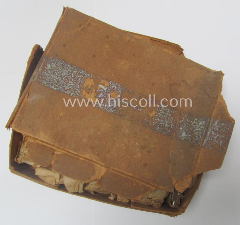 Attractive - and unusually seen! - smaller-sized, 'ornamented' and silver-toned (ie. chromed metal-based) patriotic belt-buckle (ie. 'N.S.D.A.P.'-supportive-piece) being a 'mint- ie. unissued' example that shows some (minimal) rust-staining