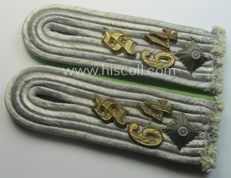 Pair of WH (Heeres) neaty 'cyphered', officers'-type shoulderboards: 'Oberleutnant u. Schützen des Panzer-Grenadier-Rgts. 64' (part of the '16. Panzer-Div.')