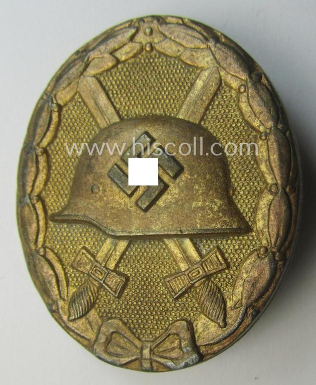 Zinc- (ie. 'Feinzink'-) based and/or clearly maker- (ie. '26'-) marked example of a 'Verwundeten-Abzeichen in Gold' (ie. golden-class wound-badge) as was produced by the maker: 'B.H. Mayer's Kunstprägeanstalt'