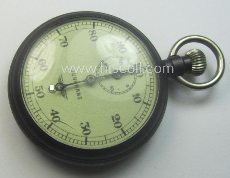 WWII-period- (ie. 'Deutsche Wehrmacht'- ie. 'Kriegsmarine'-related-) pocket-chronograph (ie. 'Dienstchronograph') of the make: 'Junghans', showing an eagle-device and that comes in a 'virtually mint'- and/or fully functional condition