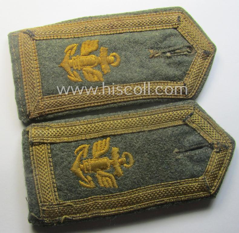 Minimally mis-matched pair of neatly 'cyphered'- (and I deem early- ie. mid-war-period), WH (Kriegsmarine) NCO-type shoulderstraps as was intended for usage by an: 'Unterfeldwebel eines Küsten-Artillerie-Rgts. o. Abtlgs.'