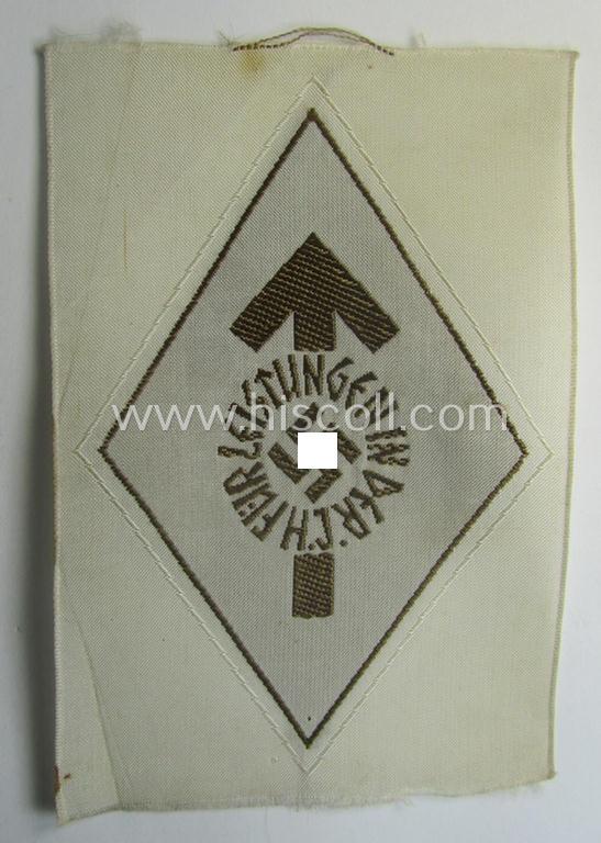 HJ- (ie. 'Hitlerjugend') 'Leistungsabzeichen in Bronze in Stoff' that retains its period-attached 'RzM'-etiket
