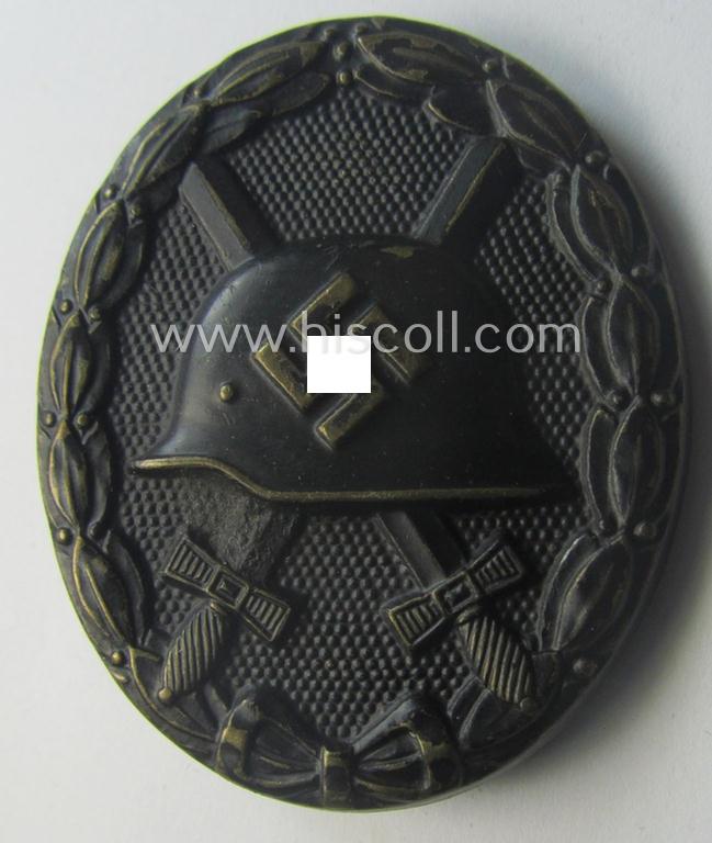 Moderately used- and/or worn, black-class wound-badge (or: 'Verwundeten-Abzeichen in Schwarz') being a typical non-magnetic and/or non-maker-marked example