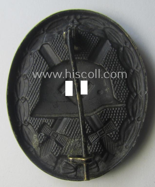 Moderately used- and/or worn, black-class wound-badge (or: 'Verwundeten-Abzeichen in Schwarz') being a typical non-magnetic and/or non-maker-marked example