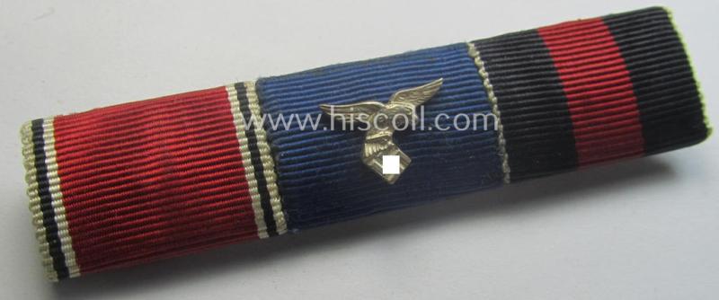 Three-pieced, WH (Luftwaffe) ribbon-bar (ie. 'Feld- o. Bandspange') showing resp. an Austrian 'Anschluss'-medal, a WH (LW) 'DA der 4. Kl. ' and a: Czech 'Anschluss'-medal