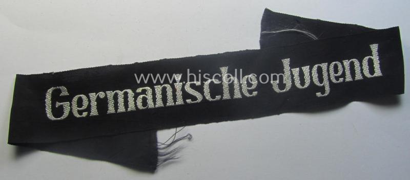 Superb - and truly unusually ie. rarely encountered! - (amongst others) Dutch volunteer-related cuff-title (ie. 'Ärmelstreifen') as was intended for members within the: 'Germanische Jugend'