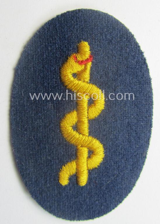 Early-period, HJ/BDM (ie. 'Hitlerjugend'/'Bund Deutscher Mädel') trade- or: specialist-armbadge as executed in machine-embroidered pattern as was intended for usage by a: 'Feldscher' (or: medical orderly) still retaining its period 'RzM'-etiket