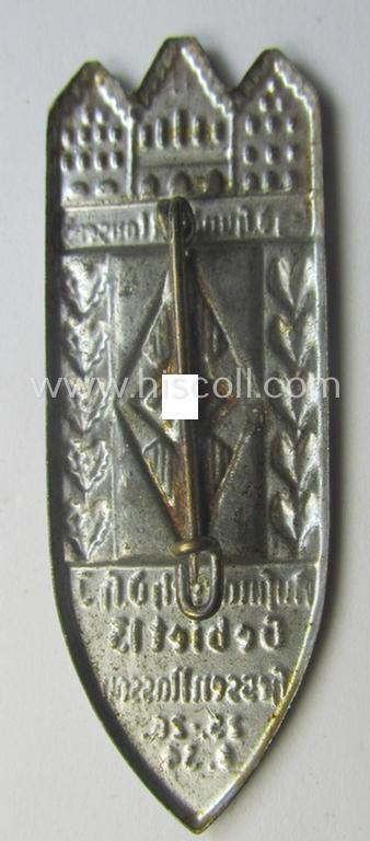 HJ (ie.'Hitlerjugend') related 'tinnie' ie. 'Veranstaltungsabzeichen': 'Aufmarsch der HJ - Gebiet 13 - Hessen-Nassau - 1. u.- 2.9.1934'