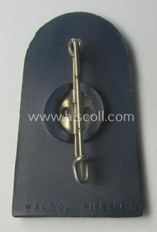 Darker-blue-coloured- and/or unusually 'resin'-based (and silver-inlayed) naval-related day-badge (ie. 'tinnie' or: 'Veranstaltungsabzeichen') bearing the text: 'Skagerrak 1916 - Kiel-Laboe 1936'