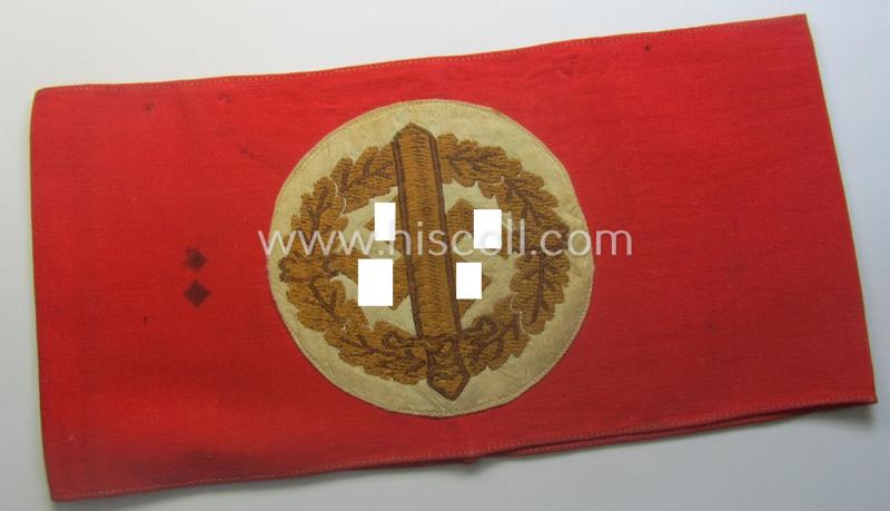 Moderately used and/or worn, linnen-based armband (ie. 'Armbinde') as was intended for usage by the staff of the: 'SA-Wehrmannschaften' (being a worn example that is void of a so-called: 'RzM'-etiket)