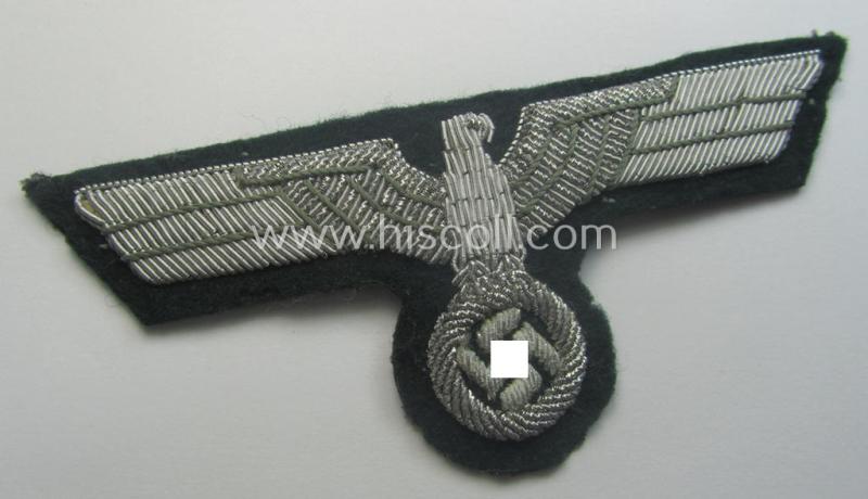 Detailed - and simply never used! - WH (Heeres) officers'-type, hand-embroidered breast-eagle (ie. 'Brustadler für Offiziere') as was executed in bright-silverish-coloured braid as was intended for usage on the various officers'-pattern tunics
