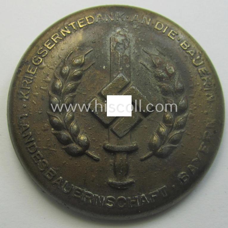 'Reichsnährstand'- (ie. 'RNSt.'-) related commemorative brooch ('Brosche') being a maker- (ie. 'C. Poellath'-) marked example showing the text: 'Kriegserntedank an die Bauerin - Landesbauernschaft Bayern'