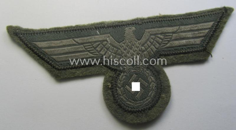 Interesting, WH (Heeres) 'M40'- (ie. 'M43'-) pattern breast-eagle as executed in 'BeVo'-type-weave and that comes (unusually!) pre-mounted onto a smooth-based, field-grey-coloured woolen-based 'backing'
