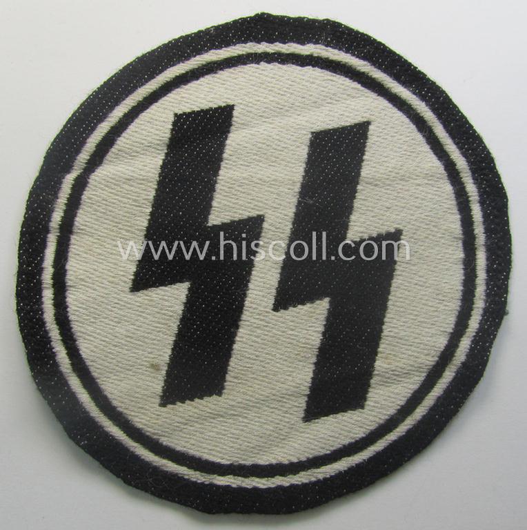 Waffen-SS sport-shirt emblem as executed in the neat 'BeVo'-weave pattern that is void of an: 'RzM'-etiket and that comes in an overall nice- (ie. moderately used- ie. tunic-attached-), condition