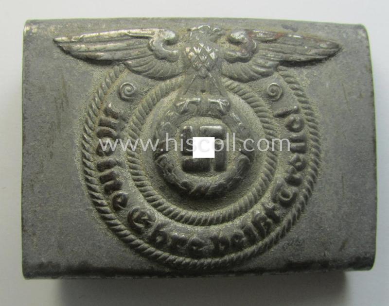 Waffen-SS, EM- (ie. NCO-) type belt-buckle (being a typical, unmarked and typical steel-based: 'Overhoff & Cie'-example) that comes in a surely issued- and/or moderately used- ie. worn, condition