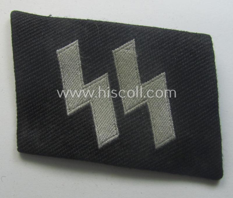 Waffen-SS - so-called: 'BeVo'-woven, enlisted-mens'- (ie. NCO-) type so-called: 'runes'-collar-tab as was intended for usage by the soldiers (ie. NCOs) of the Waffen-SS throughout the war