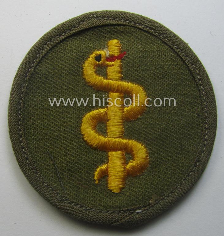 WH (Heeres) 'tropical'-issued, trade- and/or special-career insignia (ie. machine-embroidered 'Laufbahn- o. Tätigkeitsabzeichen') as was intended for an army: 'Sanitäter' (or medical-orderly)