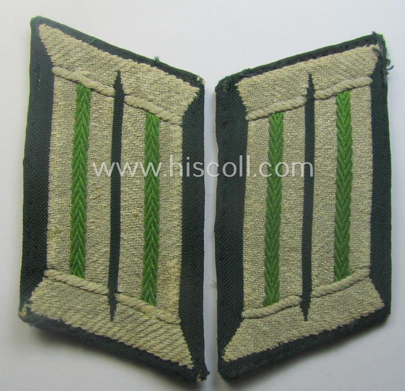 Moderately used pair of WH (Heeres) (later-war-pattern) officers'-type collar-tabs (ie. 'Kragenspiegel für Offiziere') as executed in 'BeVo'-weave pattern as was intended for an officer serving within the: 'Panzer-Grenadier-Trpn.'