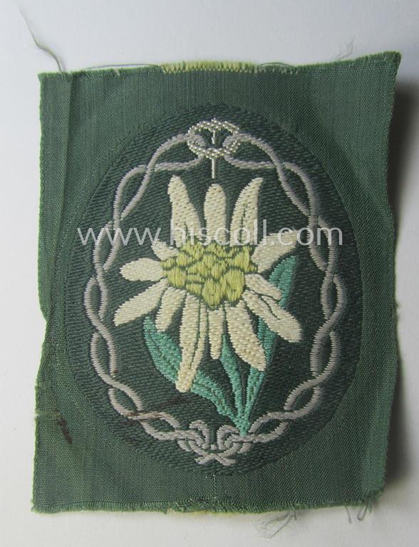 'Variant'- ie. first-pattern!, WH (Heeres) 'Gebirgsjäger'- (ie. mountain-troopers-) related arm-badge, being a desirable example as was executed in the 'BeVo'-weave pattern on a field-grey-coloured background