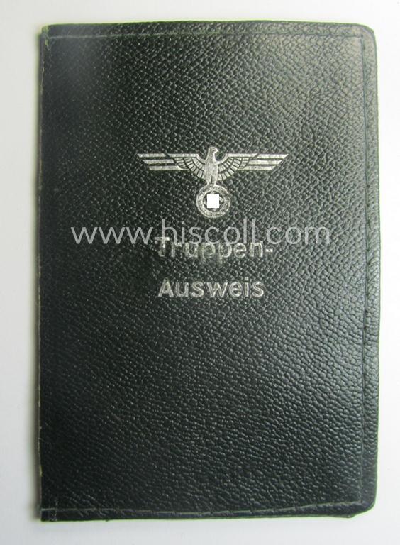 Period, WH (Heeres o. KM) darker-green-coloured- and/or genuine-leather-based protective ID-document-cover (ie. 'Hülle') as was intended for storage of a: 'Truppen-Ausweis' (or troops identity-document)