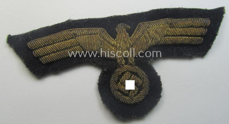 Clearly used- and/or carefully tunic-removed, WH (Kriegsmarine) officers'-type, hand-embroidered breast-eagle