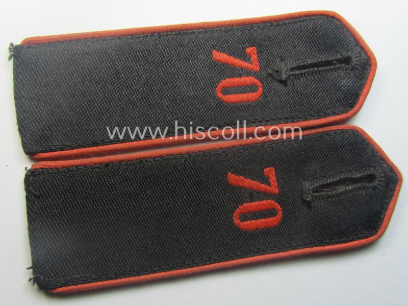 Pair of bright-red-piped, so-called: 'Allgemeine-HJ' (ie. Hitlerjugend) shoulderstraps as intended for usage by a: 'Hitlerjunge' who served within: 'Bann 70' (70 = 'Bann Saarbrücken' in the 'Gebiet West Westmark o. West Saarpfalz')