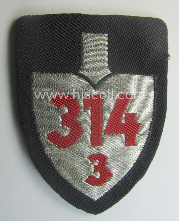 Truly used - and/or unsually confectioned! - RAD (ie. 'Reichsarbeitsdienst') officers'-pattern sleeve-badge (or: 'Dienststellenabzeichen') bearing the specialist- ie. unit-designation: '314/3'